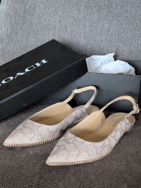 Coach Beige Signature Pointed Slingback Flats 8.5